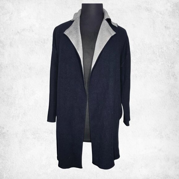 ZARA Knit Open Front Longline Coat Cardigan Jacket Black & Gray  (Size M) - Picture 7 of 8